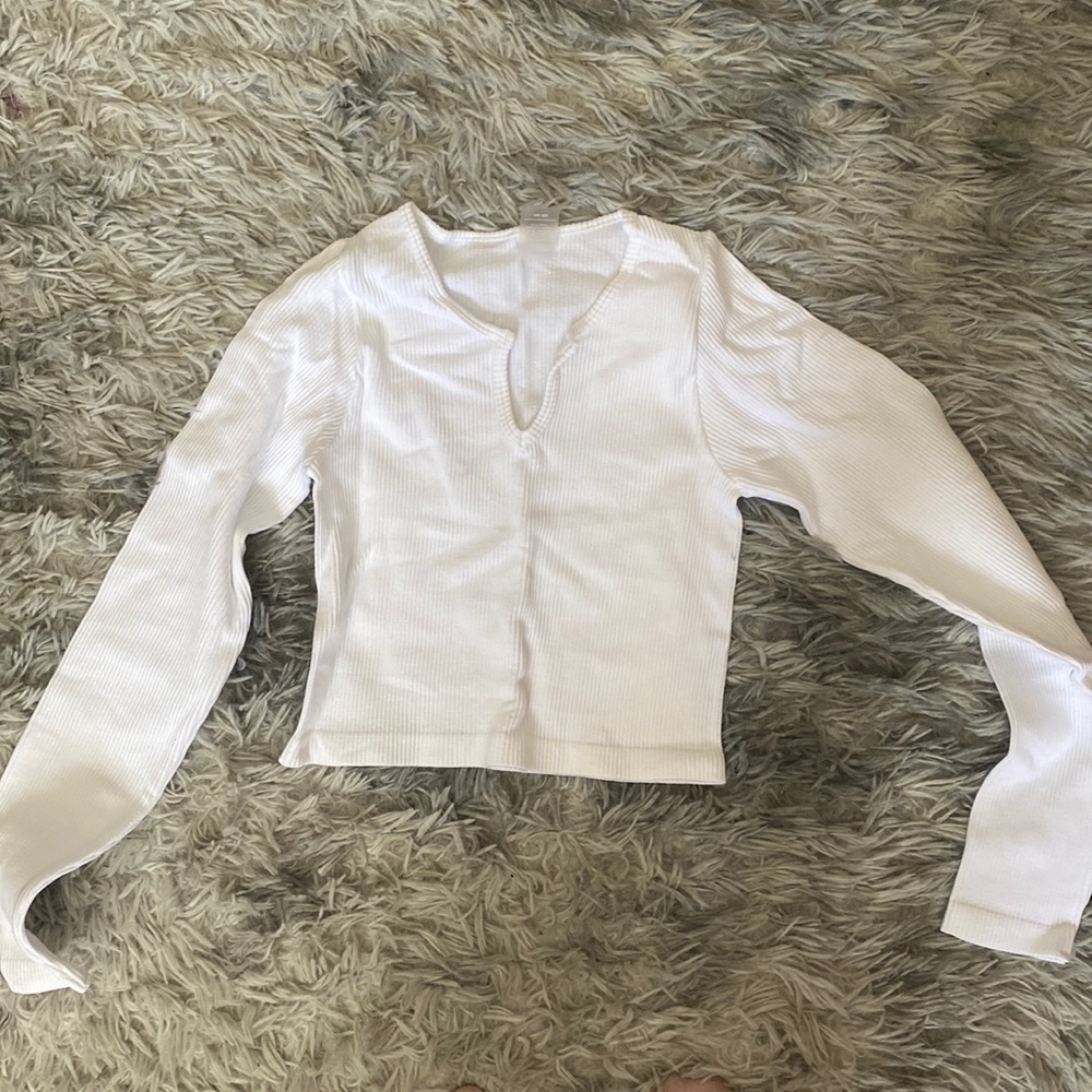 White cropped ribbed long sleeve